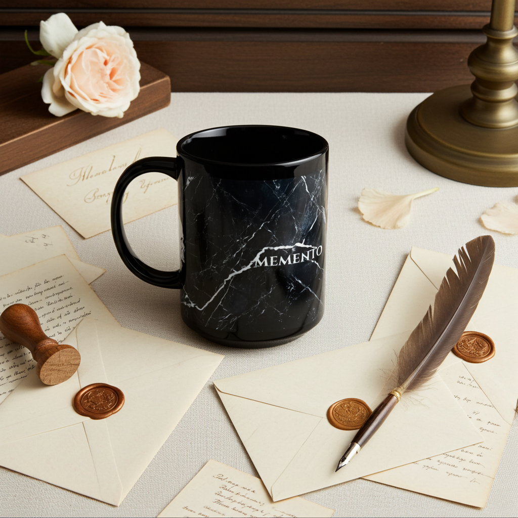 15oz Black Mug — 'Memento Mori' Marble Skull Ceramic Coffee Cup