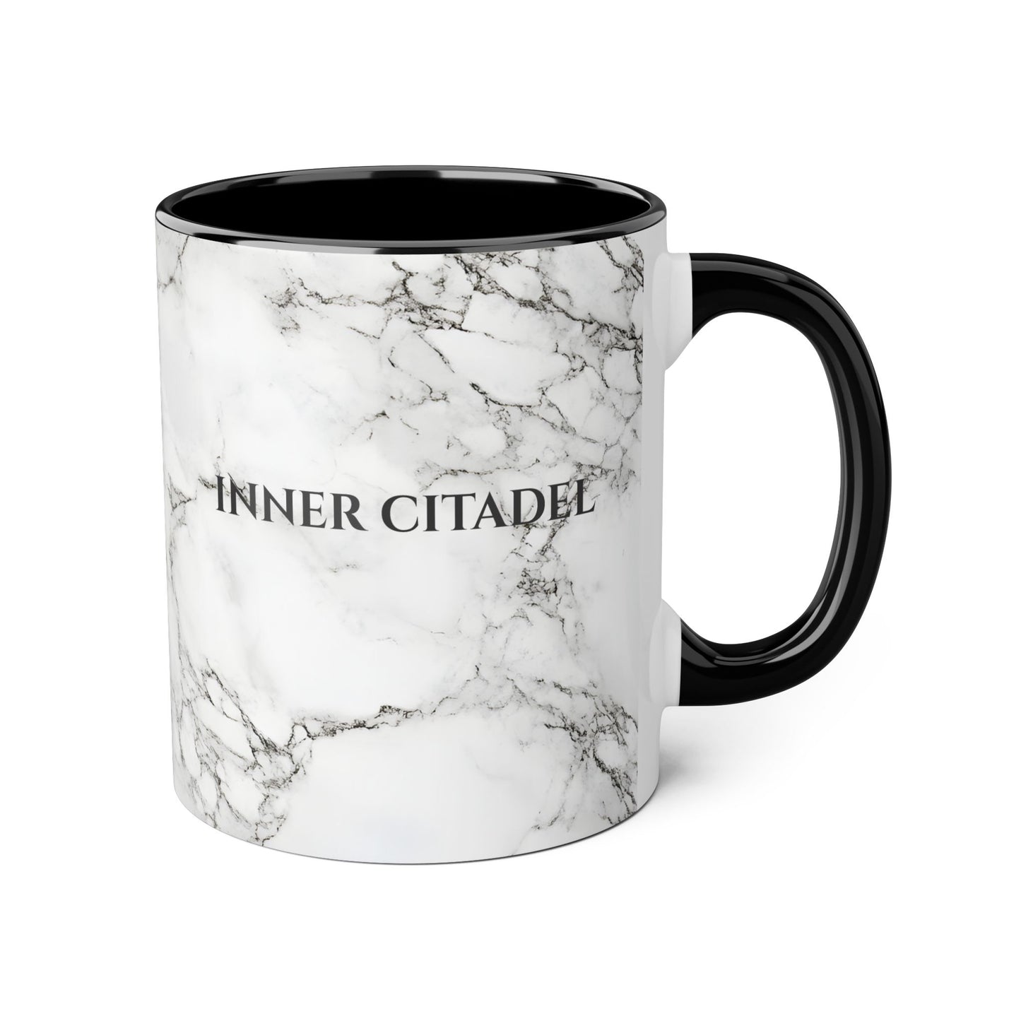 Inner Citadel Marble Accent Mug — "Start Your Day Unshakable" 11oz