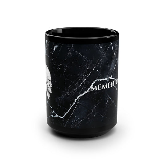 15oz Black Mug — 'Memento Mori' Marble Skull Ceramic Coffee Cup